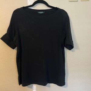 Lauren by Ralph Lauren cuffed sleeved black T-shirt